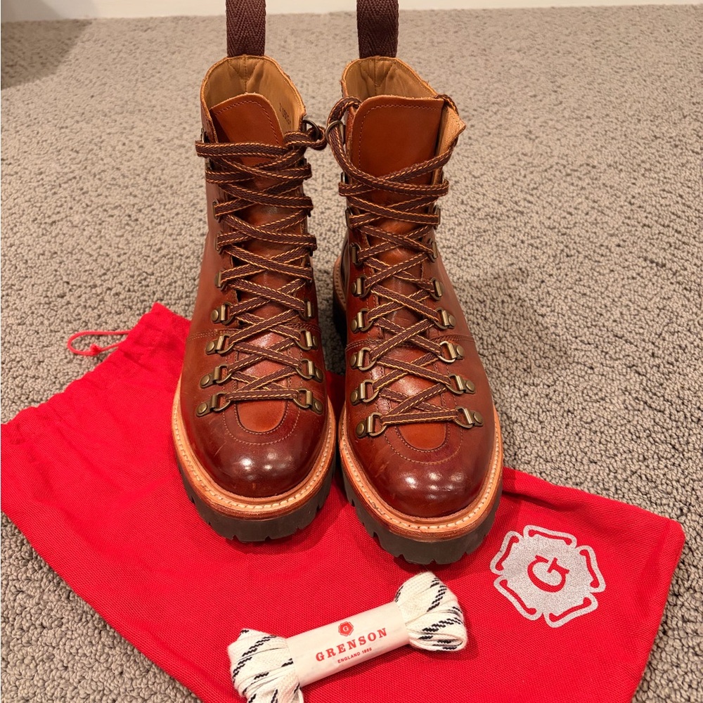 Grenson Chestnut Leather Lace-Up Boots